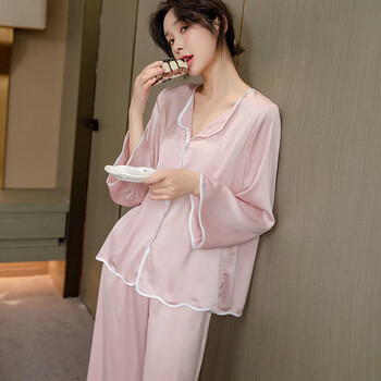 维多利亚的秘密冰丝睡衣女款春秋季长袖新款家居服纯色高级感春夏天薄