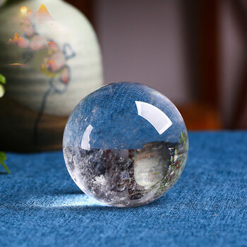 礼品白色透明水晶圆形 球直径6厘米树脂雕花底座