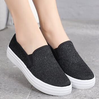 春秋新款布鞋女老北京韩版一脚蹬懒人平底帆布鞋百搭透气休闲单鞋黑色