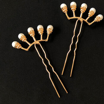 古装发冠古风配饰宋风明制汉服发饰珍珠发排发钗五排u钗簪子金色五珠