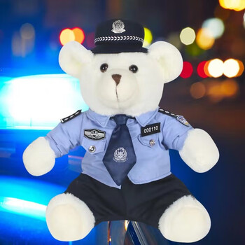 盈阔交警小熊骑铁公安小熊公仔警察玩偶泰迪熊抱枕毛绒玩具生日小白33
