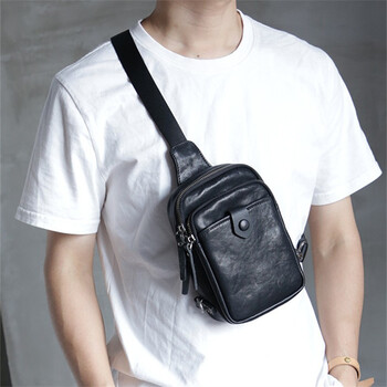 viviannestyle品牌男包胸包纯色简约百搭休闲潮流男士斜挎包头层牛皮