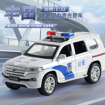 儿童玩具132丰田兰德酷路泽回力合金车警车仿真汽车模型声光款丰田酷