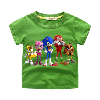 索尼克衣服短袖t恤童装儿童服装超音鼠图案棉男小学生休闲夏装 绿色