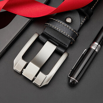 hautton皓顿皮带男士牛皮针扣轻奢时尚百搭中青年学生裤腰带男情人节