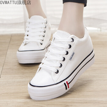 gorankadi潮牌新款2020女鞋新款学生内增高休闲春季平底帆布鞋白色38