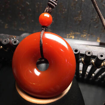 千弗四川凉山南红玛瑙吊坠优化柿子红平安扣吊坠原石项链挂坠男女款 m