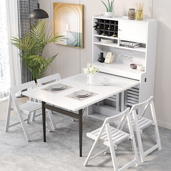 斯兰梦贝餐桌北欧轻奢伸缩餐桌小户型家用多功能饭桌可收纳椅凳ins