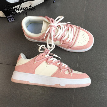 梵罗图复古绑带德训鞋女新款拼色板鞋少女心软妹粉学生运动鞋ins潮