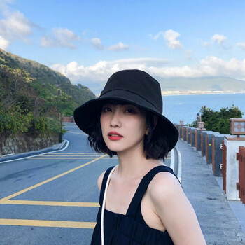日系纯色渔夫帽子女新款百搭春夏季防晒遮阳太阳帽子男女士通用黑色