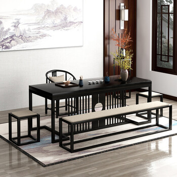唐仪铁艺功夫茶几茶桌商务办公茶几创意茶台家用简约茶桌椅组合长凳