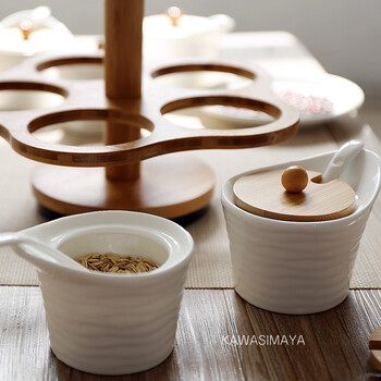 川岛屋 北村穗 竹制陶瓷日式旋转调味罐调味瓶厨房用品五件套
