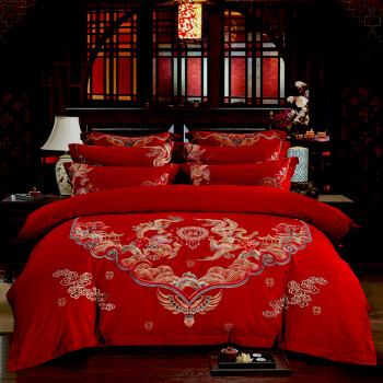 PLAYBOY  全棉婚庆大红色床单被套结婚四件套 龙颜凤姿 1.8/2.0米床