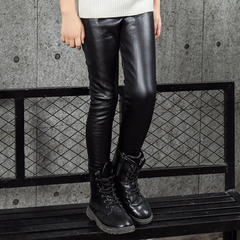 女童黑色小脚裤加绒加厚打底儿童仿pu皮裤修身铅笔弹力长裤 黑色 150