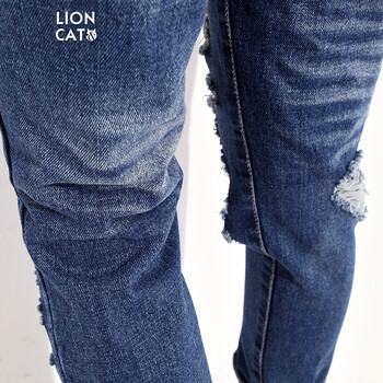 lioncat  欧美2015夏季新款做旧破洞牛仔裤女乞丐牛仔小脚裤铅笔裤女潮 图片色 M