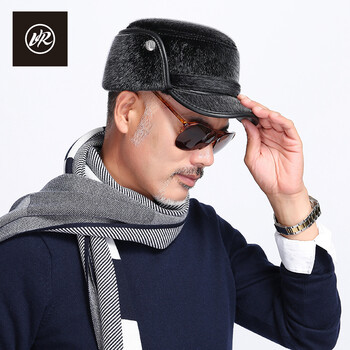 vis rock 秋冬天男士雷锋帽加绒加厚保暖冬帽中老年人护耳帽子东北帽