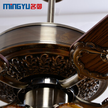 
                                        名御美式客厅餐厅风扇吊灯 卧室木叶简约复古吊扇灯具 5头（线控） 配5W暖光LED光源                