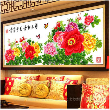 
                                                            包邮皇家至尊蒙娜丽莎十字绣新款客厅大幅背景墙画花开富贵中国风国色九尺牡丹花3米壁画2米艺术 2.1米（丝线）210*90厘米【免费补线】                