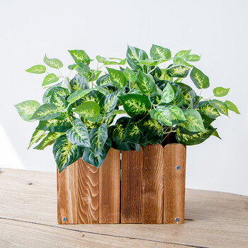 木栅栏仿真绿萝套装假花盆栽摆设客厅窗台餐厅隔断装饰塑料花绿植