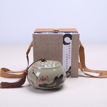 德化大号茶叶罐 陶瓷密封储物罐茶具配件 越窑茶叶缸 越窑莲心茶叶罐