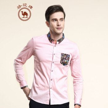 骆驼（CAMEL）男装 异色领修身商务休闲衬衣 日常青年衬衫 粉红 41