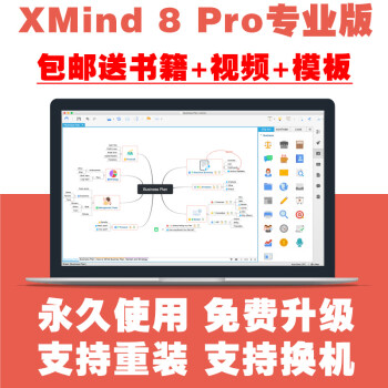 xmind正版 激活码序列号思维导图中文版软件xmind8 pro 序列号专业版mac/win 专业版【2年免费更新+送书籍+送视频教程】
