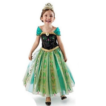 依百购2020春夏装新款儿童裙子冰雪奇缘万圣节艾莎女安娜公主连衣裙 印花款绿色裙 130码