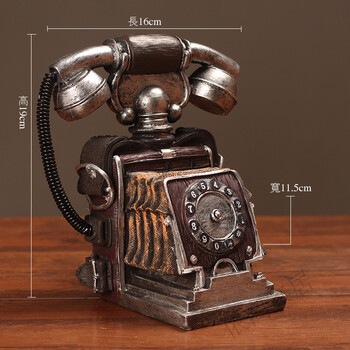 创意电话机装饰品家居摆设复古模型服装店摆件 银色电话机