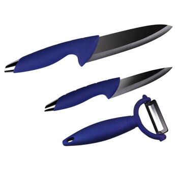 美瓷（MYCERA）黑色6寸厨师刀4寸水果刀削皮器 电镀柄三件套（黑刀蓝柄） TN03S-B