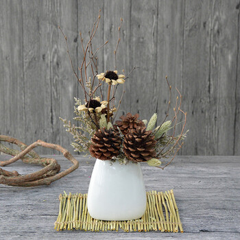 小双子花瓶-松果diy花插套餐 干花包