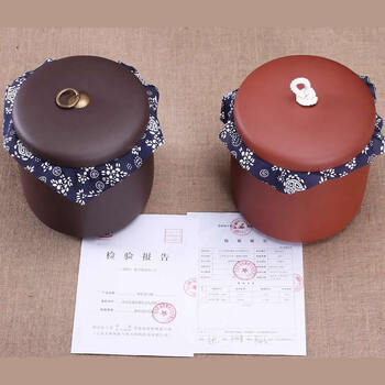 紫砂普洱茶叶罐 宜兴大号手工茶罐 醒茶罐 粗陶茶缸素面七饼装 清水泥绳扣