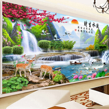 
                                        好绒绒（HAORONGRONG） 十字绣新款客厅山水流水生财聚宝盆贴钻钻石绣满钻钻石画 3股满绣200*80CM棉线印花                