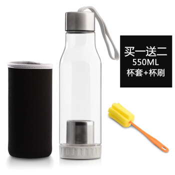 名品嘉俊 水杯塑料杯过滤茶杯 创意茶隔塑料杯子 耐热便携防摔运动水杯带盖送杯套 名品嘉俊B款+黑色杯套+杯刷