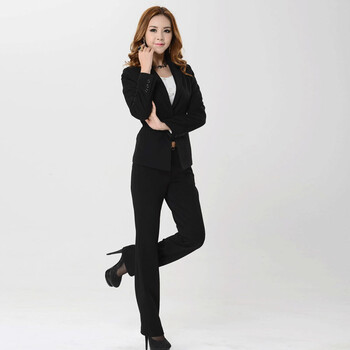 攸行云 职业套装女装时尚长袖高档白领工作服西装 HR6616 黑色 XXL
