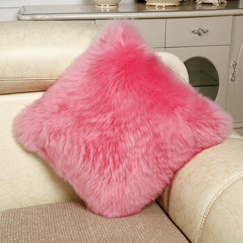 整张羊皮欧式羊毛靠枕沙发抱枕北欧靠垫床头长毛毛绒含芯定做 粉红 50
