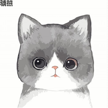 s6艺彩diy数字油画动物卡通呆萌猫咪填色手绘画客厅装饰画三拼三联sn