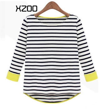 XZOO2016t恤女装春季打底衫黑白条纹长袖短款韩版纯棉t恤 91785黑白色七分袖 M