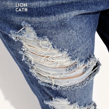 lioncat  欧美2015夏季新款做旧破洞牛仔裤女乞丐牛仔小脚裤铅笔裤女潮 图片色 M