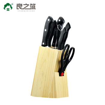 
                                        良之筑 套装切菜刀组合 不锈钢厨房刀具 菜刀剪刀水果刀刀具套装家用 原木刀座L-G001                