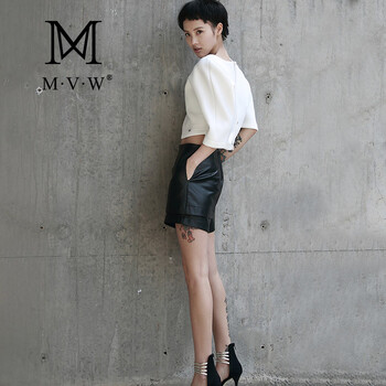 MVW秋冬原创欧美时尚皮短裙皮短裙裤半身裙性感显瘦帅气包臀包裙黑色中性女装PU裙 黑色 L