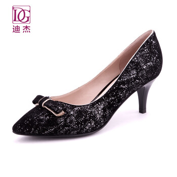 dg迪杰 2015新款职业ol单鞋女高跟羊皮蝴蝶结女鞋尖头欧美高跟鞋 蓝色