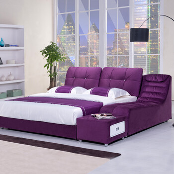 洛昕琦 软床布艺床榻榻米带柜床婚床双人床1.8米6802 紫色 1500*1900