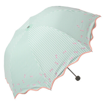 天堂伞 森系女孩黑胶丝印三折超轻蘑菇公主晴雨伞太阳伞 兰绿 33194E