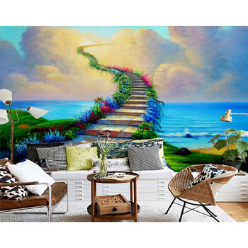 3d立体墙纸 客厅油画风格壁画 视背景墙壁纸 无缝墙布 无纺布 无纺丝