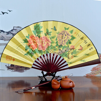 创意礼品8寸10寸古风折扇绢布扇礼品广告扇子 10寸富贵牡丹