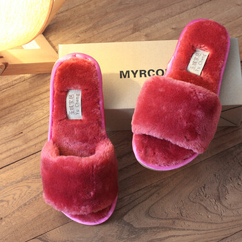拖鞋女一字毛毛拖鞋冬季秋季室内月子居家居情侣地板牛筋底 淡紫红色