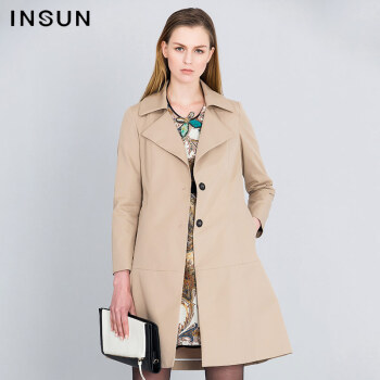 INSUN/恩裳女装2016春装新款 复古优雅气质风衣外套女95207503 驼色 40