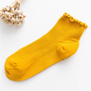 袜子女夏季短袜薄款纯棉韩版花边袜学院风韩国个性百搭原宿日系 姜黄