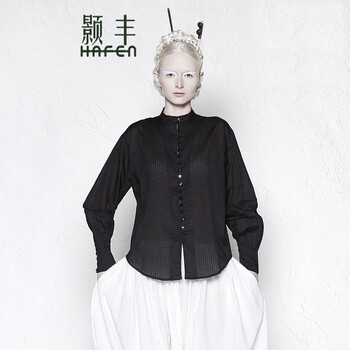 颢丰原创设计  2015秋装小立领长袖衬衣 女装新款修身衬衫 黑色 M / 160-170CM