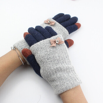 女冬可以玩手机的手套指纹触屏手套女冬可触屏手机保暖加厚情侣 灰